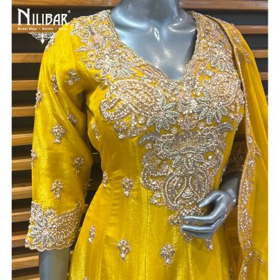 Yellow Silk Short Anarkali With Salwar