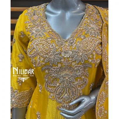 Yellow Silk Short Anarkali With Salwar