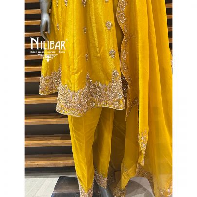 Yellow Silk Short Anarkali With Salwar