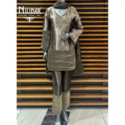 Black & Copper Banarasi Silk Pant Suit