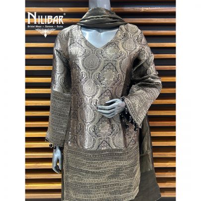 Black & Copper Banarasi Silk Pant Suit