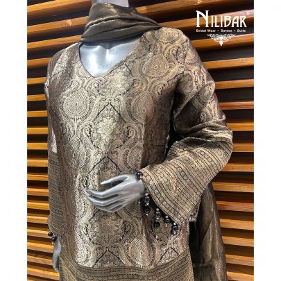 Black & Copper Banarasi Silk Pant Suit