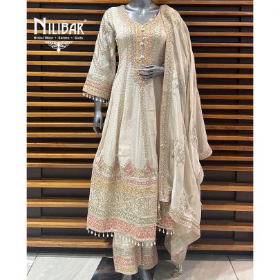 Ivory Georgette Anarkali With Salwar