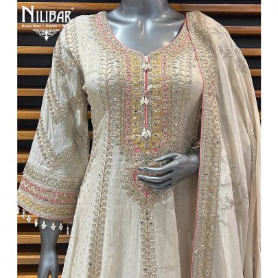 Ivory Georgette Anarkali With Salwar