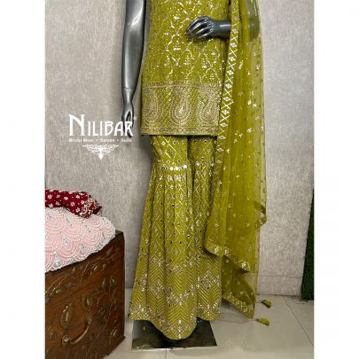 Light Mehandi Green Georgette Garara Suit