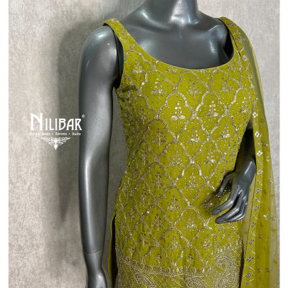 Light Mehandi Green Georgette Garara Suit