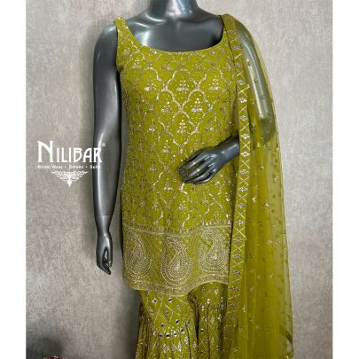 Light Mehandi Green Georgette Garara Suit