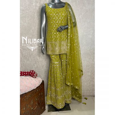 Light Mehandi Green Georgette Garara Suit