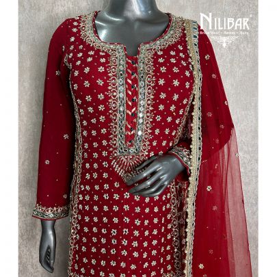 Blood Red Georgette Garara Suit