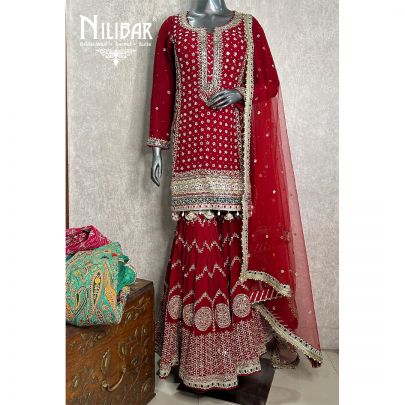 Blood Red Georgette Garara Suit