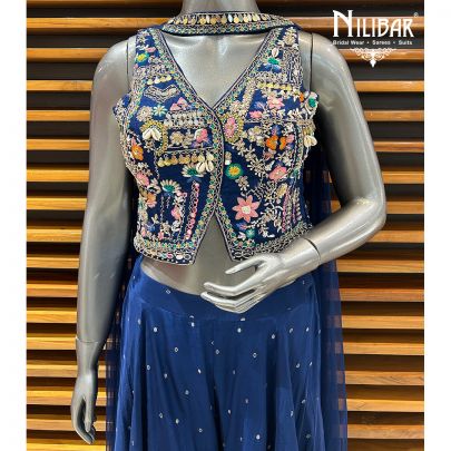 Blue Silk Top Paired With Crepe Bottom Flared Palazzo