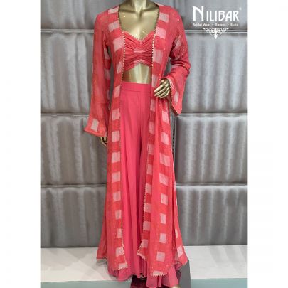 Punch Pink Georgette Jacket Style Suit