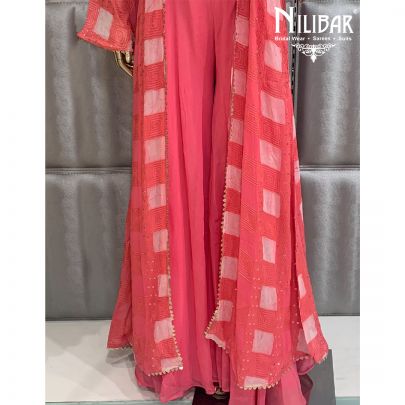 Punch Pink Georgette Jacket Style Suit