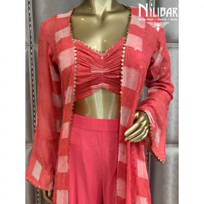 Punch Pink Georgette Jacket Style Suit