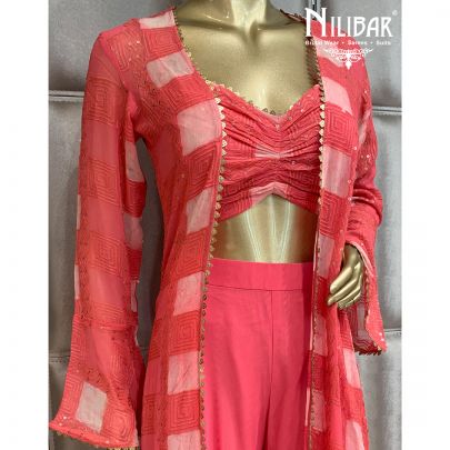 Punch Pink Georgette Jacket Style Suit