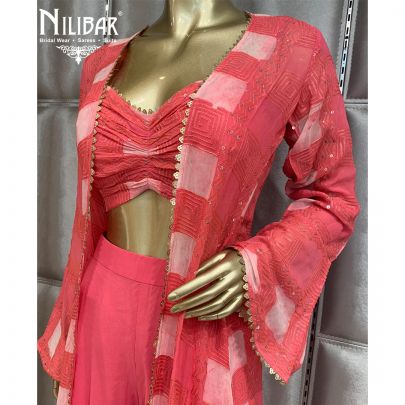 Punch Pink Georgette Jacket Style Suit
