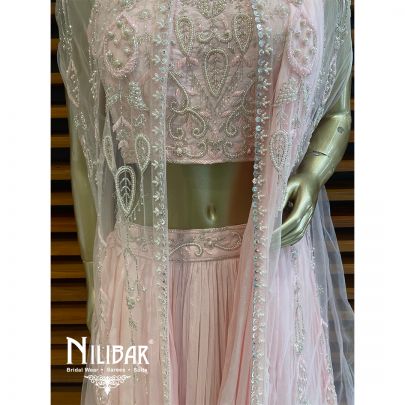 Baby Pink Georgette Jacket Style Lehenga