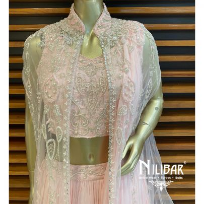 Baby Pink Georgette Jacket Style Lehenga