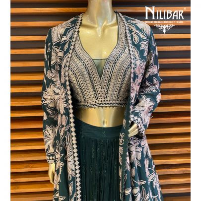 Bottle Green Chino Jacket Style Lehenga