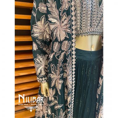 Bottle Green Chino Jacket Style Lehenga