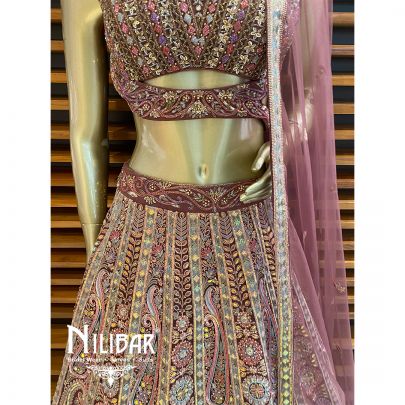 Eggplant Purple Net Lehenga