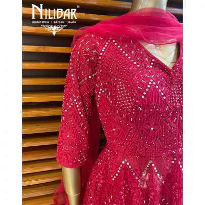 Mehroon Chinon Jacket Style Lehenga