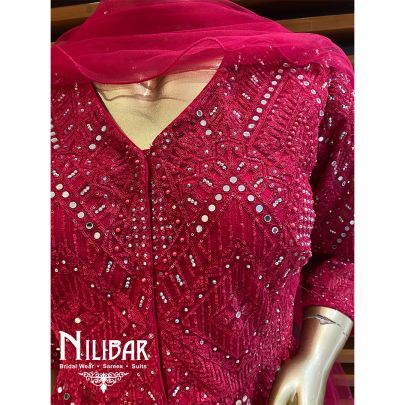 Mehroon Chinon Jacket Style Lehenga
