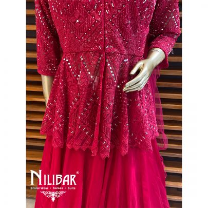 Mehroon Chinon Jacket Style Lehenga
