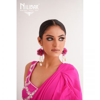 Bright Pink Silk Organza Drape Saree