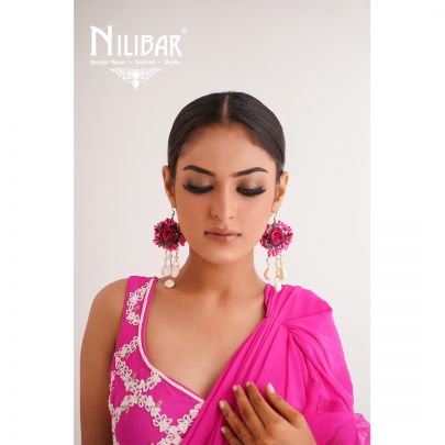 Bright Pink Silk Organza Drape Saree