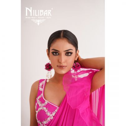 Bright Pink Silk Organza Drape Saree