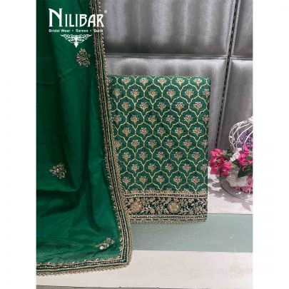 Green Silk Chinon Unstitched Suit