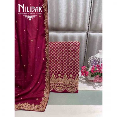 Wine Pure Crepe Chinon Unstitched Suit