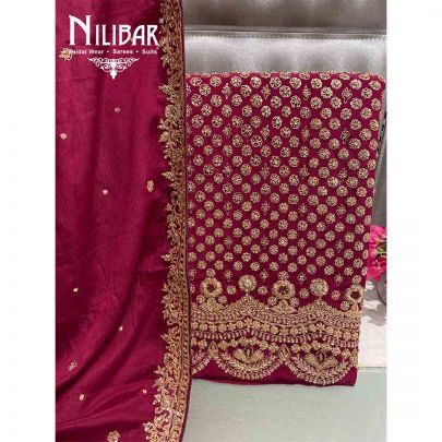 Wine Pure Crepe Chinon Unstitched Suit