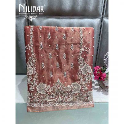 Pink Lame Organza Unstitched Suit