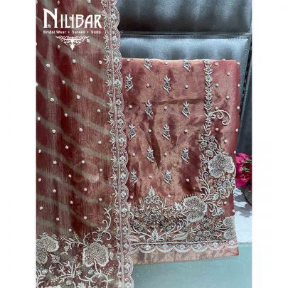 Pink Lame Organza Unstitched Suit