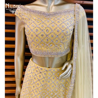 Lemon Yellow Net Lehenga