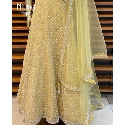 Lemon Yellow Net Lehenga