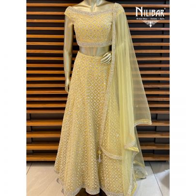 Lemon Yellow Net Lehenga