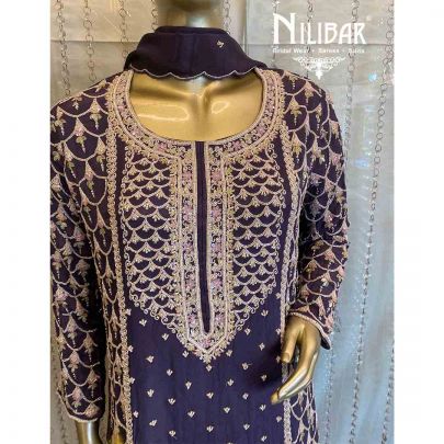Purple Silk Straight Palazzo Suit
