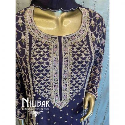 Purple Silk Straight Palazzo Suit