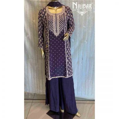 Purple Silk Straight Palazzo Suit
