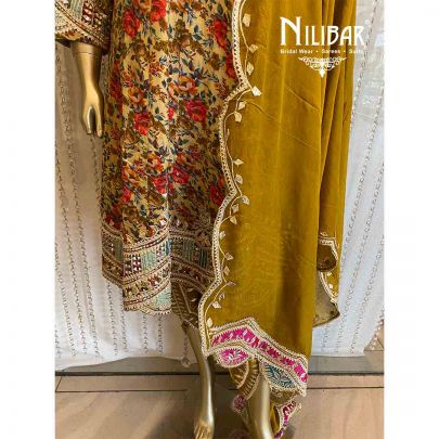 Olive Green Silk Anarkali With Dhoti Set