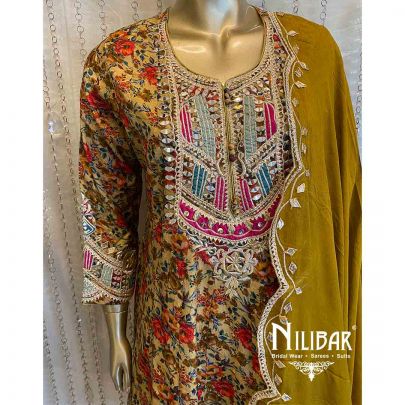 Olive Green Silk Anarkali With Dhoti Set