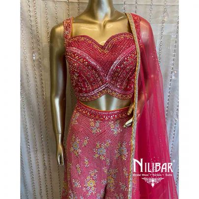 Bright Pink Net Georgette Suit