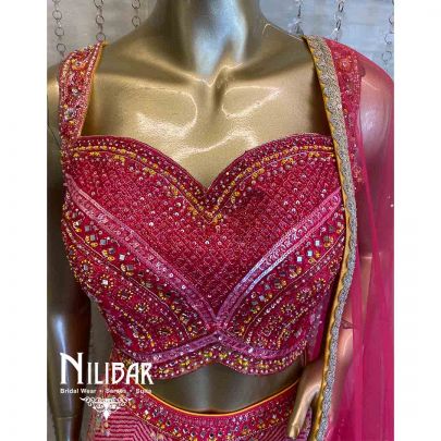 Bright Pink Net Georgette Suit