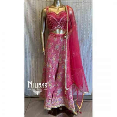 Bright Pink Net Georgette Suit