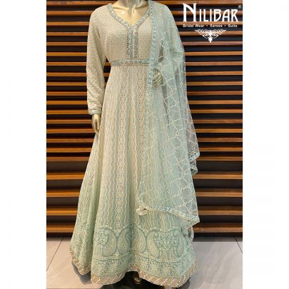 Pista Green Ombre Georgette Anarkali