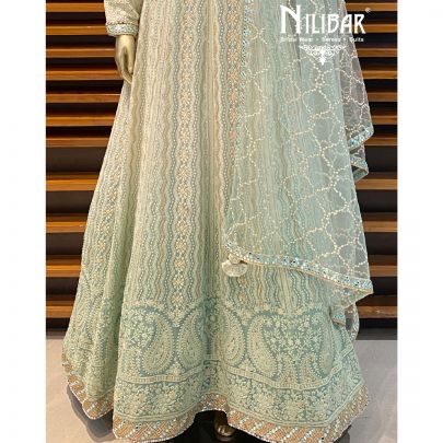 Pista Green Ombre Georgette Anarkali