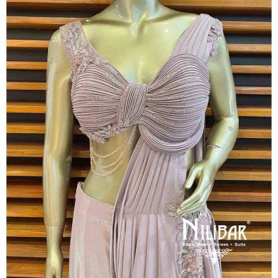 Lavender Lycra Draped Saree  